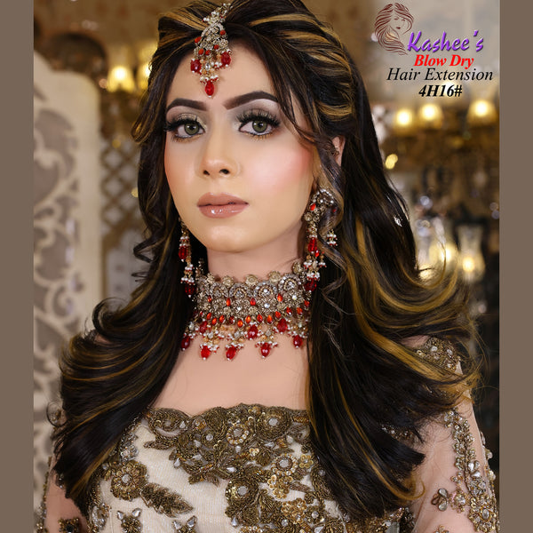 Synthetic Blow Dry Natural Black + Olive Gold Hair Extension Kashees