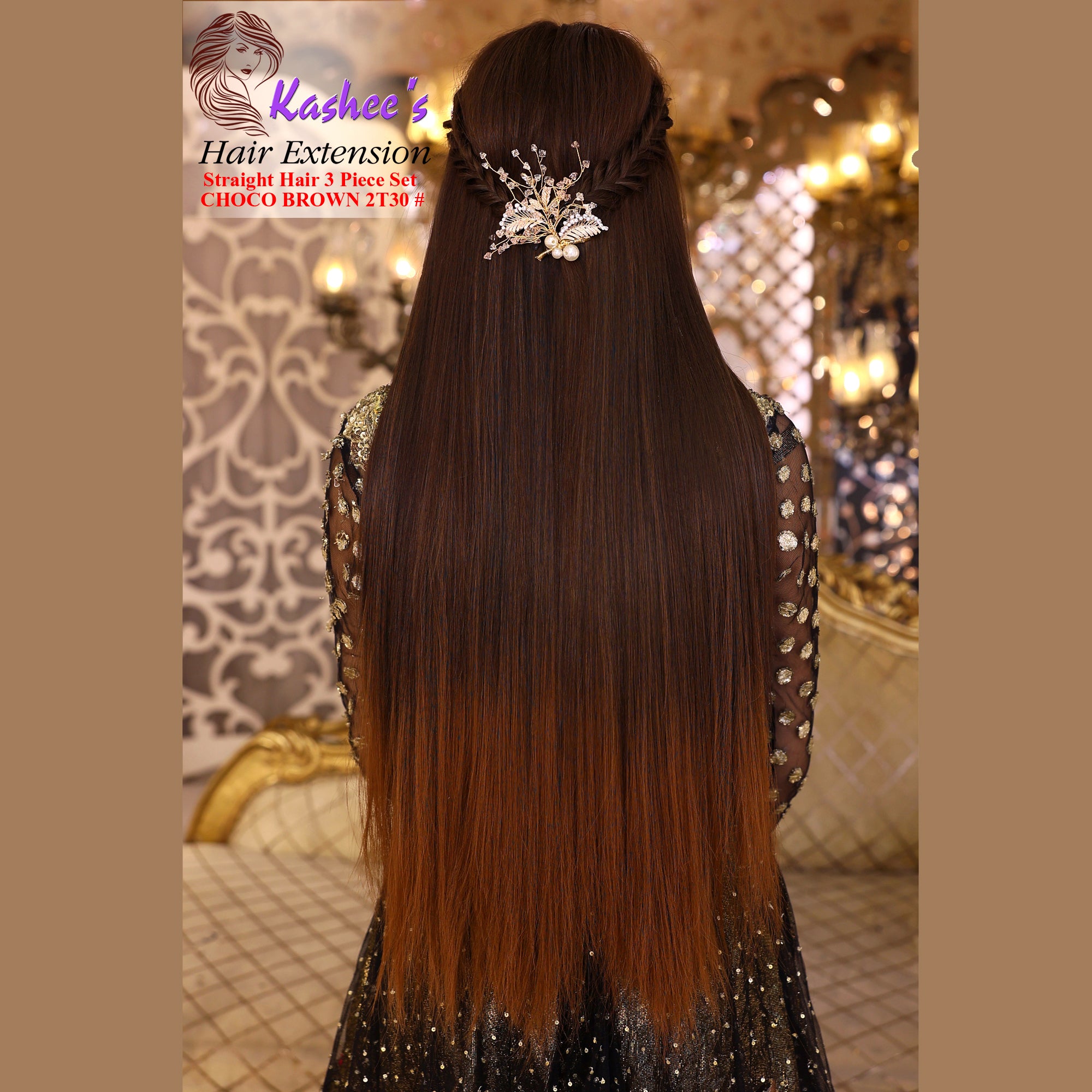 Kashees Synthetic Straight Choco Brown Hair Extension 03 – Pieces